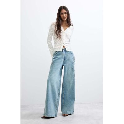 Desigual, Džíny wide leg, DáMske, Bavlna, Modrá, 42 Desigual, Džíny wide leg, DáMske, Bavlna, Modrá, 42
