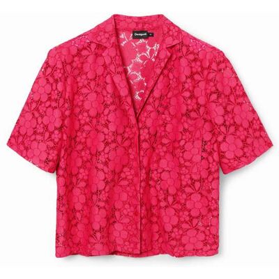 Desigual, Short lace resort shirt, Polyester, ČErvená, S Desigual, Short lace resort shirt, Polyester, ČErvená, S