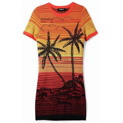 Desigual, Short knit palm tree dress, ČErvená, L Desigual, Short knit palm tree dress, ČErvená, L