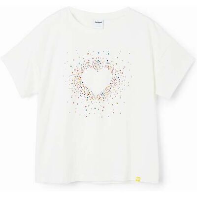 Desigual, Rhinestone heart T-shirt, Bavlna, BíLá, 3/4 Desigual, Rhinestone heart T-shirt, Bavlna, BíLá, 3/4