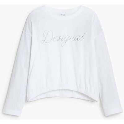 Desigual, Jednobarevné tričko s logem a kamínky, DěTi, Bavlna, BíLá, 9/10 Desigual, Jednobarevné tričko s logem a kamínky, DěTi, Bavlna, BíLá, 9/10