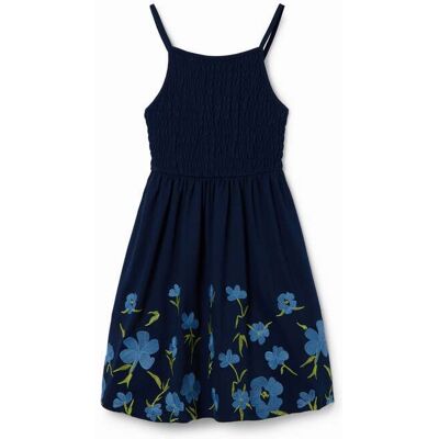 Desigual, Strappy floral embroidery dress, Bavlna, Modrá, 3/4 Desigual, Strappy floral embroidery dress, Bavlna, Modrá, 3/4