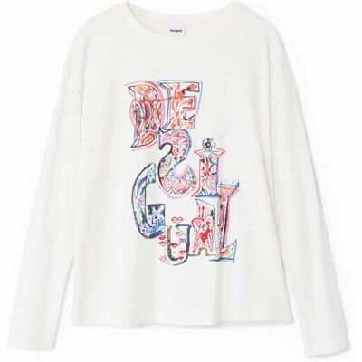Desigual, Tričko s logem, Bavlna, BíLá, 3/4 Desigual, Tričko s logem, Bavlna, BíLá, 3/4
