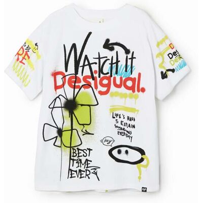 Desigual, Graffiti message T-shirt, Bavlna, BíLá, 3/4 Desigual, Graffiti message T-shirt, Bavlna, BíLá, 3/4