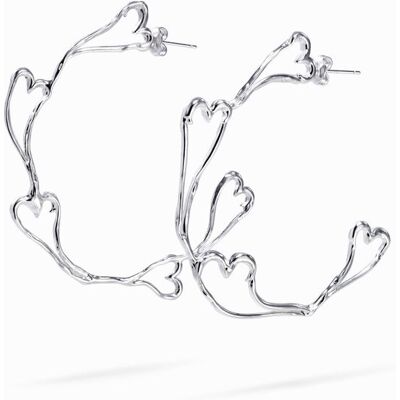 Desigual, Zalio silver-plated hoop heart earrings, ČErná, U Desigual, Zalio silver-plated hoop heart earrings, ČErná, U
