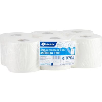 Papírové ručníky Merida Top Flexi 2.vrstvé, 100% celulóza s vnitřním odvinem, 6.rolí v balení Papírové ručníky Merida Top Flexi 2.vrstvé, 100% celulóza s vnitřním odvinem, 6.rolí v balení