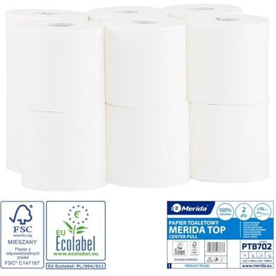Merida Toaletní papír MERIDA TOP FLEXI bílý, délka 100 m, průměr 14 cm, 2-vrstvý, 12 rolí/bal Merida Toaletní papír MERIDA TOP FLEXI bílý, délka 100 m, průměr 14 cm, 2-vrstvý, 12 rolí/bal