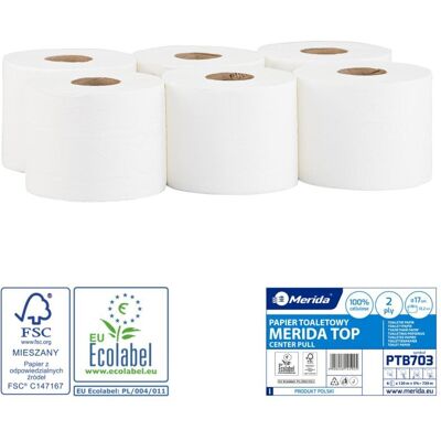 Merida Toaletní papír MERIDA TOP FLEXI bílý, délka 120 m, průměr 17 cm, 2-vrstvý, 6 rolí/bal Merida Toaletní papír MERIDA TOP FLEXI bílý, délka 120 m, průměr 17 cm, 2-vrstvý, 6 rolí/bal