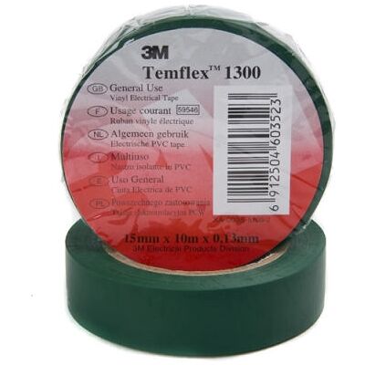 Izolační páska 3M TEMFLEX 1300 15mm x 10m zelená Izolační páska 3M TEMFLEX 1300 15mm x 10m zelená