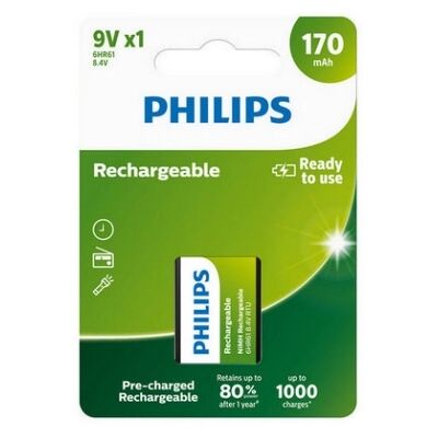 Nabíjecí baterie 9V Philips MultiLife HR22 9VB1A17/10 170mAh NiMH Nabíjecí baterie 9V Philips MultiLife HR22 9VB1A17/10 170mAh NiMH