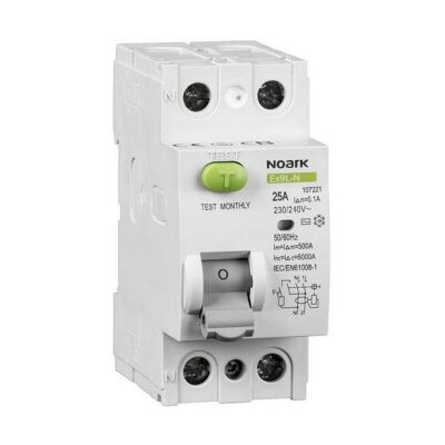 Proudový chránič NOARK EX9L-N 2P 25A A 30mA 108349 Proudový chránič NOARK EX9L-N 2P 25A A 30mA 108349
