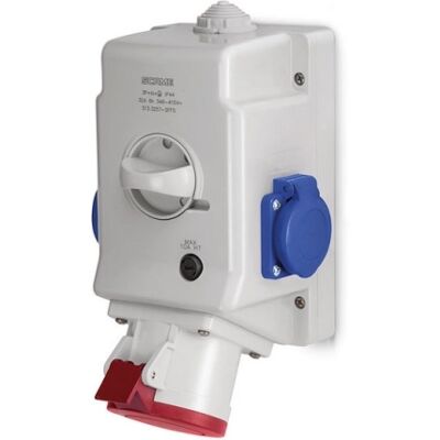 Kombinovaná zásuvka 5P/32A 2x230V SCAME Optima 513.3257-2FFS s vypínačem a pojistkou 10A Kombinovaná zásuvka 5P/32A 2x230V SCAME Optima 513.3257-2FFS s vypínačem a pojistkou 10A