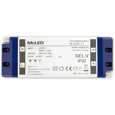 Nábytkový LED napájecí zdroj McLED 24VDC 40W 1,65A ML-732.071.11.1 Nábytkový LED napájecí zdroj McLED 24VDC 40W 1,65A ML-732.071.11.1