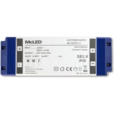 Nábytkový LED napájecí zdroj McLED 24VDC 150W 6,25A ML-732.075.11.1 Nábytkový LED napájecí zdroj McLED 24VDC 150W 6,25A ML-732.075.11.1