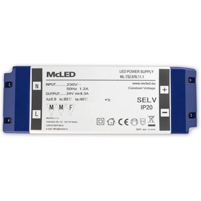 Nábytkový LED napájecí zdroj McLED 24VDC 200W 8,3A ML-732.076.11.1 Nábytkový LED napájecí zdroj McLED 24VDC 200W 8,3A ML-732.076.11.1