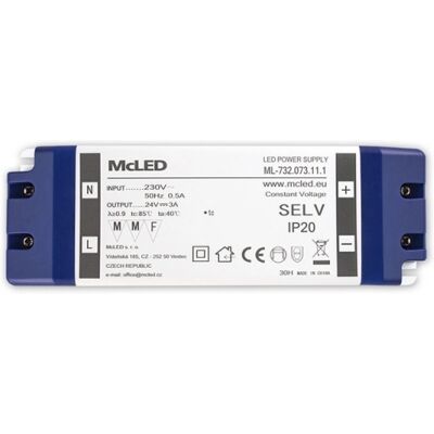 Nábytkový LED napájecí zdroj McLED 24VDC 72W 3A ML-732.073.11.1 Nábytkový LED napájecí zdroj McLED 24VDC 72W 3A ML-732.073.11.1