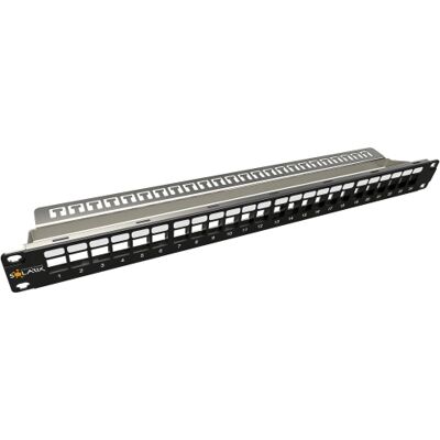 Patch panel Solarix SX24M-0-STP-BK-UNI-N 24 portů 1U neosazený s vyvazovací lištou Patch panel Solarix SX24M-0-STP-BK-UNI-N 24 portů 1U neosazený s vyvazovací lištou