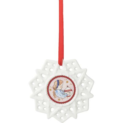Rosenthal Porcelánová ozdoba Vločka, motiv Dívka s dózou, Vánoční hostina, Ø 8 cm 02248-727533-27618 Rosenthal Porcelánová ozdoba Vločka, motiv Dívka s dózou, Vánoční hostina, Ø 8 cm 02248-727533-27618
