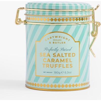 Cartwright & Butler Čokoládové lanýže se slaným karamelem a mořskou solí v plechové dóze, 180 g 4092 Cartwright & Butler Čokoládové lanýže se slaným karamelem a mořskou solí v plechové dóze, 180 g 4092