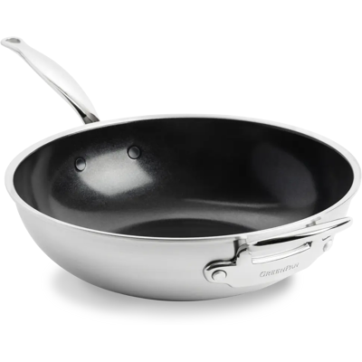 Wok z nerezové oceli 3-vrstvový Green Pan Premiere - 30cm - Stříbrný Wok z nerezové oceli 3-vrstvový Green Pan Premiere - 30cm - Stříbrný