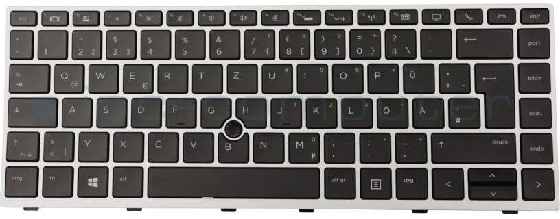 HP 6037B0138504 Tastatur DE (deutsch) schwarz/silber mit Backlight und Mouse-Stick (Privacy) Original