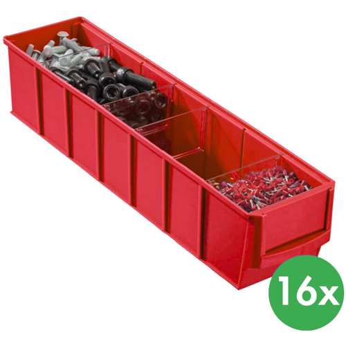 Allit Regalkästen ShelfBox Typ B - 91 x 400 x 81 mm, 16 Stk., rot