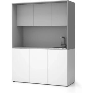 PLAN Büroküche NIKA mit Waschbecken und Wasserhahn 1481 x 600 x 2000 mm, grau, rechts