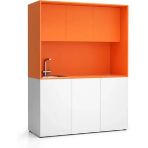 PLAN Büroküche NIKA mit Waschbecken und Wasserhahn 1481 x 600 x 2000 mm, Orange, links