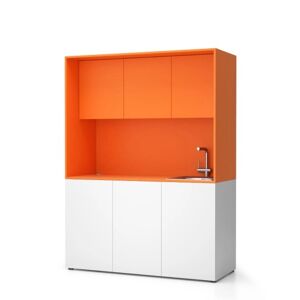 PLAN Büroküche NIKA mit Waschbecken und Wasserhahn 1481 x 600 x 2000 mm, Orange, rechts