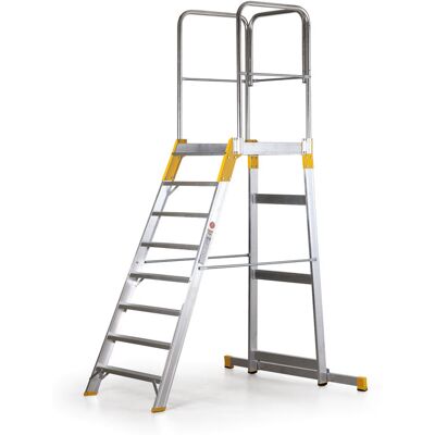 Aluminium Podestleiter, einseitig ALVE FORTE, 8 Sprosen, Höhe 1,68 M Aluminium Podestleiter, einseitig ALVE FORTE, 8 Sprosen, Höhe 1,68 M