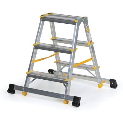 B2B Partner ALVE EUROSTYL doppelseitige Aluminiumstufen mit Stabilisator, 2 x 3 Stufen, Höhe 0,61 m B2B Partner ALVE EUROSTYL doppelseitige Aluminiumstufen mit Stabilisator, 2 x 3 Stufen, Höhe 0,61 m