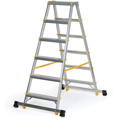 B2B Partner ALVE EUROSTYL doppelseitige Aluminiumtreppe mit Stabilisator, 2 x 6 Stufen, Höhe 1,26 m B2B Partner ALVE EUROSTYL doppelseitige Aluminiumtreppe mit Stabilisator, 2 x 6 Stufen, Höhe 1,26 m