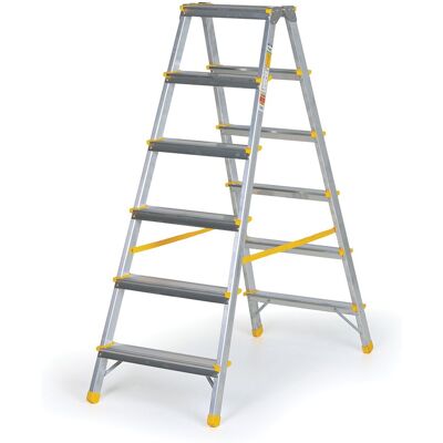 B2B Partner Podestleiter beidseitig aus Aluminium ALVE EUROSTYL, 2x6 Stufen, Höhe 1,26 m B2B Partner Podestleiter beidseitig aus Aluminium ALVE EUROSTYL, 2x6 Stufen, Höhe 1,26 m