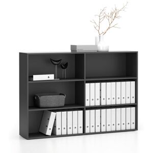 PLAN Doppeltes niedriges Büroregal SEGMENT, 4 Böden, 1660 x 350 x 1140 mm, Graphit