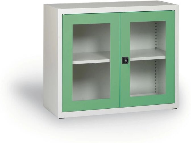 Alfa 3 Schrank mit verglasten türen, 800 x 920 x 400 mm, grau/grün