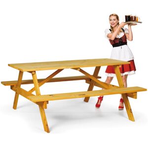 B2B Partner Gartenset - 2x Holz-Biergartengarnitur ohne Rückenlehne + 1x Tisch