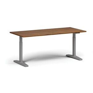B2B Partner Höhenverstellbarer Schreibtisch, elektrisch, 675-1325 mm, Tischplatte 1480x800 mm, graues Untergestell, Nussbaum