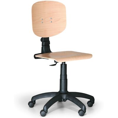 Antares Arbeitsstuhl aus Holz, Kunststoffkreuz, Rollen Antares Arbeitsstuhl aus Holz, Kunststoffkreuz, Rollen