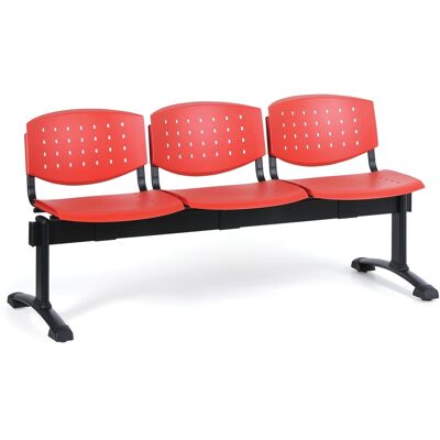 Antares Kunststoff-Wartezimmerbank, Traversenbank, TONY, 3-sitzig, rot Antares Kunststoff-Wartezimmerbank, Traversenbank, TONY, 3-sitzig, rot