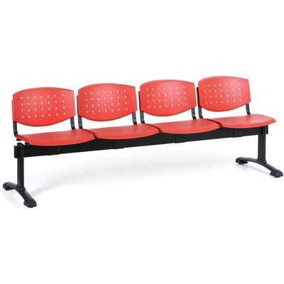 Antares Kunststoff-Wartezimmerbank, Traversenbank, TONY, 4-sitzig, rot Antares Kunststoff-Wartezimmerbank, Traversenbank, TONY, 4-sitzig, rot
