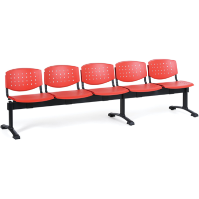 Antares Kunststoff-Wartezimmerbank, Traversenbank, TONY, 5-sitzig, rot Antares Kunststoff-Wartezimmerbank, Traversenbank, TONY, 5-sitzig, rot