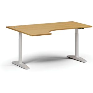 B2B Partner Höhenverstellbarer Schreibtisch OBOL, elektrisch, 675-1325 mm, Ecke links, Tischplatte 1600x1200 mm, weißes abgerundetes Untergestell, Buche