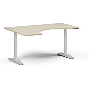 B2B Partner Höhenverstellbarer Schreibtisch OBOL, elektrisch, 675-1325 mm, ergonomisch links, Tischplatte 1600x1200 mm, weißes abgerundetes Untergestell, Birke