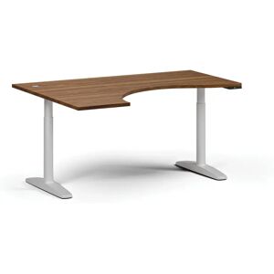 B2B Partner Höhenverstellbarer Schreibtisch OBOL, elektrisch, 675-1325 mm, ergonomisch links, Tischplatte 1600x1200 mm, weißes abgerundetes Untergestell, Nussbaum