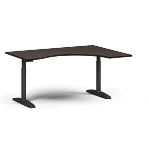 B2B Partner Höhenverstellbarer Schreibtisch OBOL, elektrisch, 675-1325 mm, ergonomisch rechts, Tischplatte 1600x1200 mm, schwarzes abgerundetes Untergestell, Wenge