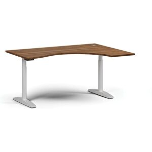 B2B Partner Höhenverstellbarer Schreibtisch OBOL, elektrisch, 675-1325 mm, ergonomisch rechts, Tischplatte 1600x1200 mm, weißes abgerundetes Untergestell, Nussbaum