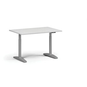 B2B Partner Höhenverstellbarer Schreibtisch OBOL, elektrisch, 675-1325 mm, Tischplatte 1280x800 mm, graues abgerundetes Untergestell, weiß