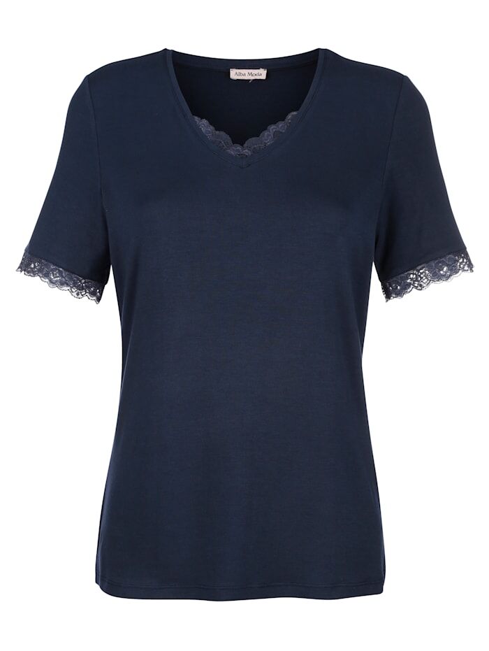 Alba Moda Shirt mit Spitzeneinsatz, blau