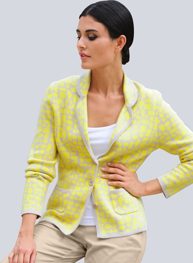 Alba Moda Strickblazer im Animal-Dessin, gelb