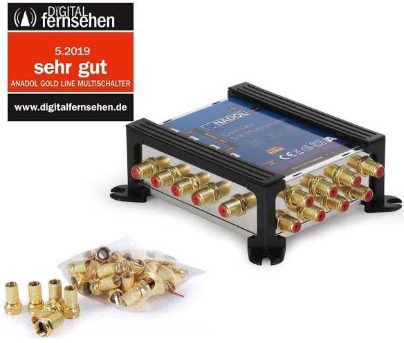 Anadol Gold Line 5/8 digitaler Multischalter für 1 Satellit 8 Ausgänge +13 vergoldete F-Stecker